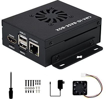 Waveshare Mini-Computer Basierend auf Raspberry Pi Compute Module 4 (Nicht Enthalten), CM4-IO-BASE-B im Inneren, Metallgehäuse, mit Lüfter, Onboard-Anschlüssen CSI/DSI/HDMI/USB/RJ45 usw.