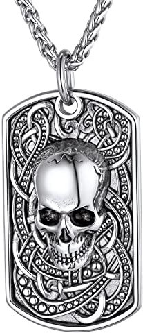 Halloween Silver Skull Necklace Skeleton Jewelry Gothic Chain Necklace Biker Punk for Men Pirate Pendant Devil Necklaces