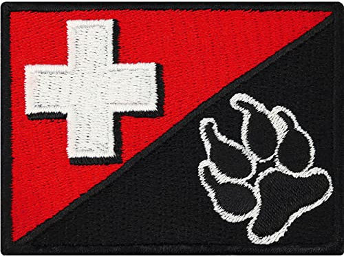 Schweizer Flagge K9 Polizei Hund Schweiz Aufnäher gestickt | K9 Aufbügler Police Dog Patch/Bügelbild | Hundepfoten Applikation zum annähen für Leine/Brustgeschirr | 70x50mm