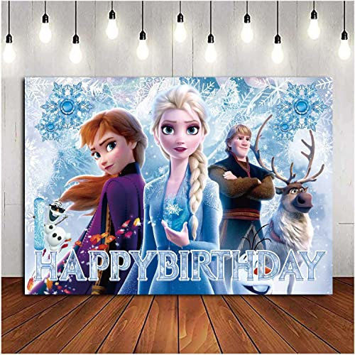 Frozen Fotografie Hintergrund Amdieu Birthday Party Supplies MädchenPrinzessin Junge Kind Geburtstag Party Kuchen Tisch Dekoration Banner Hintergrund Foto Studio Requisiten, 1,5 x 1 m