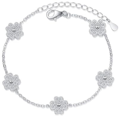 StarGems 0,64 ct Moissanite 925 Silber platiniertes verstellbares Kleeblattarmband B4732