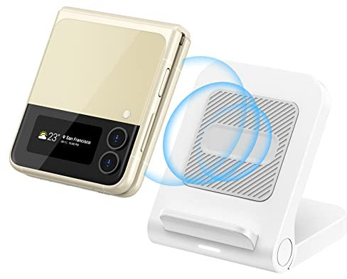 Galaxy Z Flip Kabelloses Ladegerät,Galaxy Z Flip 3/4 Fast Wireless Charger Stand, 15W Wireless Charger Kompatibel mit Galaxy Z Flip 4/Z Flip 3/Z Flip 5G, Platzsparend, Einfach zu Transportieren,Weiß