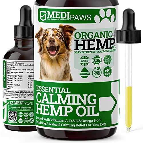 MEDIPAWS - Medical Grade Nutrition For Pets MediPaws Dog Calming Hemp Oil Supplement | For Dog Emotions, Dog Barking | Omega 3,6,9 | Supports & Maintains Healthy Joints | Add To Food Or Chew's | 50ml