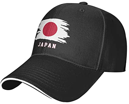 LOUJIN Japan Flagge Baseball Kappe Atmungsaktiv Verstellbar Sport Kappe Sommer Sonnenhut Schwarz für Damen Herren, Schwarz , One size