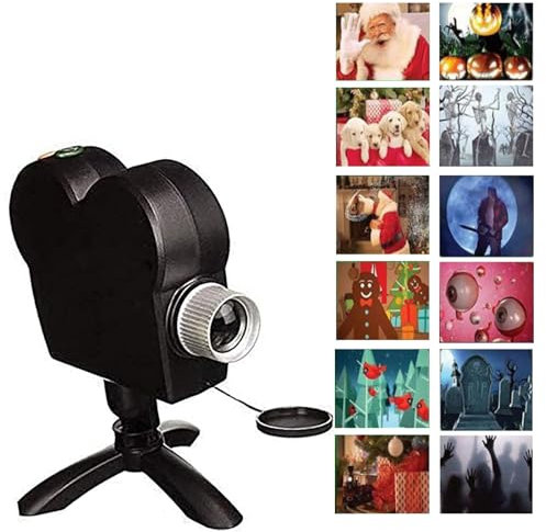 WaikUb Halloween Christmas Window Projector Light, LED Holographic 12 FX Animated Movies Projection, Festival Decoration for Home Garden,Black