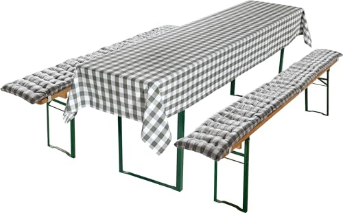 REDBEST Auflagen und Tischdecke Nashville 3-teilig grau Größe 110x260 cm