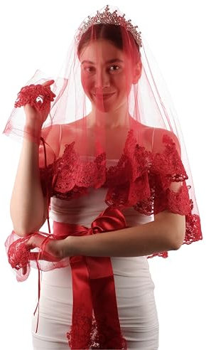 Brautschleier, bestickter Brautschleier, Kostüm für Hochzeit, Henna-Nacht, Rot/Ausflug, einfarbig (Getaway Solids), Standard