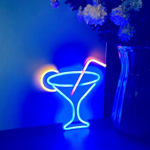 Enseigne néon en forme de cocktail, lumière LED pour verre à vin – Veilleuse de bar alimentée par piles et USB pour décoration murale, club, restaurant, boutique