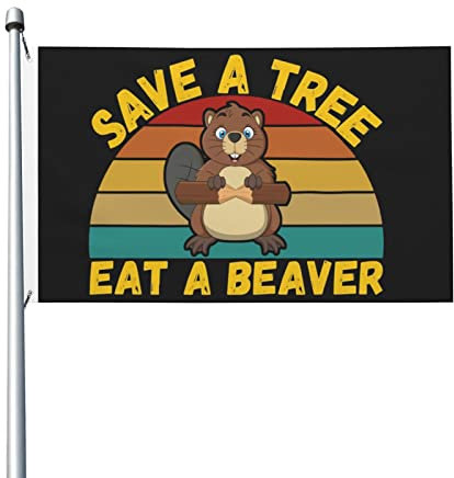 Garten Flaggen Biberliebhaber Retten Einen Baum Essen Einen Biber Coole Wand Garten Banner Uv-Beständig Feiertage Flags Weatherproof Balkonflagge Für Festival Parade Party 90x152cm