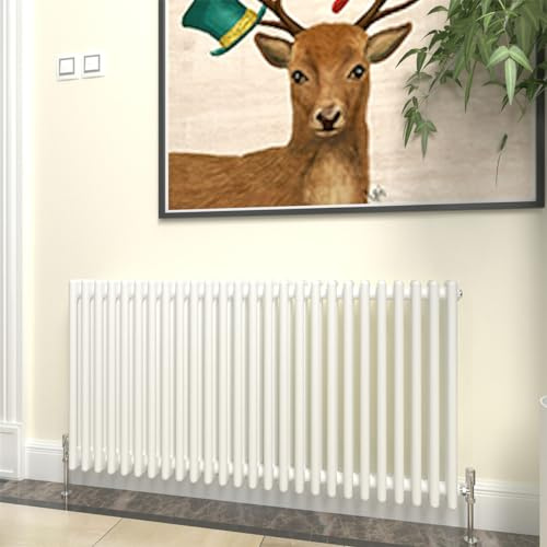 GY Bath Horizontal Radiator Traditional 3 Column Designer 600x1190mm Modern Cast Iron Style Central Heating Rads(White)