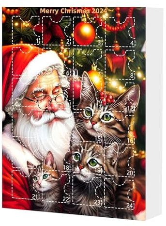 Adventskalender 2024 Katze Adventskalender 24 Katzenspielzeug, Katzenornament-Kalender, Kalender Weihnachtsdekoration für Katzenliebhaber