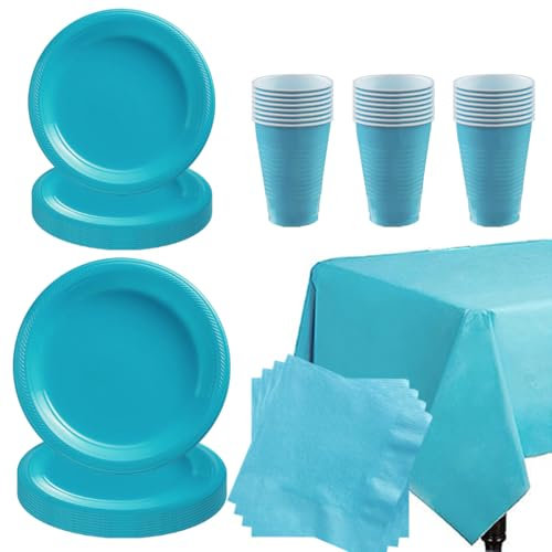 ZOOMPIL Vaisselle Anniversaires Bleu, Vaisselle Fête en Bleu, avec Nappe, Assiette, Serviette en Papier, pour Fournitures de Fête d'anniversaire (20 Invités)
