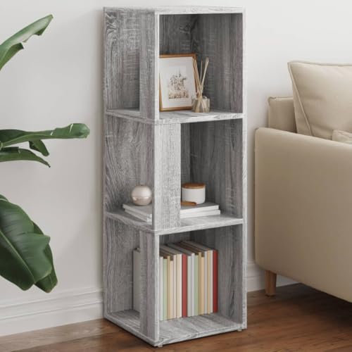 Somanki Eckregal Grau Sonoma 33x33x100 cm Holzwerkstoff, Bücherregal, Esszimmer Deko, Eckbücherregal, Eckschrank, Leiterregale, Ecke Dekoration