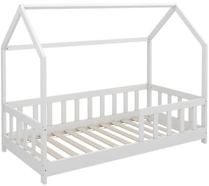 VitaliSpa Hausbett Michelle, Bett aus Holz, Weiß, 80x160 cm mit Rausfallschutz