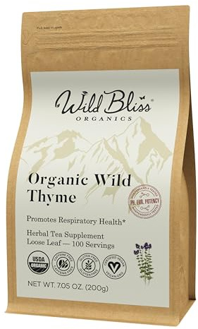 Wild Bliss Organic Wild Breckland Thyme Tea - Caffeine Free Loose Leaf Herbal Tea - Respiratory and Digestion Support - 7.05 Oz - 100 Servings