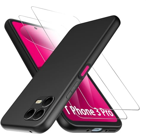GIOPUEY Hülle für Telekom T Phone 3 Pro, [mit 2 Stück Glas Schutzfolie] Ultra Dünn TPU T Phone 3 Hülle Case Stoßfest - Schwarz