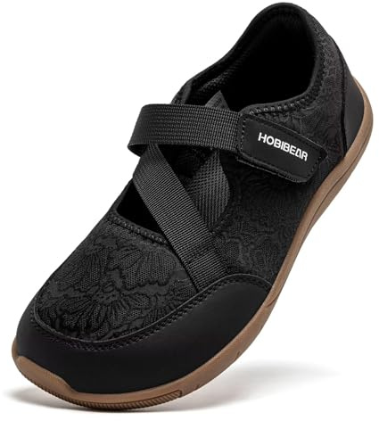 HOBIBEAR Women Barefoot Mary Jane Shoes Wide Toe Zero Drop Minimalist Adjustable Straps Walking Shoes