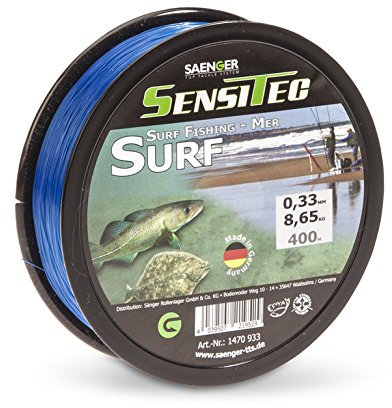 Sensitec Schnur für das Dorsch- und Pilkerangeln sowie das Brandungsangeln, Länge 300m, Farbe Gelb und Dunkelblau, 0,33mm - 0,45mm (Brandung Surf Schnur - 0,36m, 300)