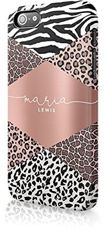 Tirita Personalised Phone Case for iPhone 5 / 5s / SE 2016 – Hard Case or Cover With Custom Name or Initials – Cute Personalised Gift for Women or Girls [22. Leopard Print Animal]