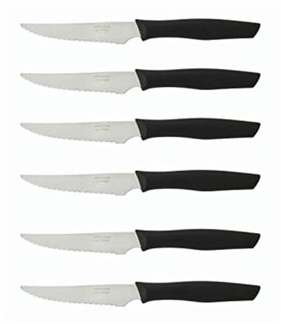 Arcos Serie Nova - Set 6 pzas. Cuchillo Chuletero - Hoja de Acero Inoxidable de 110 mm - Mango de Polipropileno Color negro