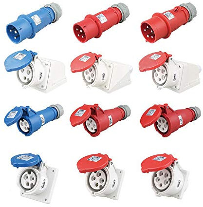 Vogueing Tool Enchufe y enchufes industriales rojos, 4 pines, 32 A, IP44, impermeable, conector de enchufe industrial y enchufe de pared