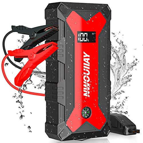 NWOUIIAY Booster Batterie Portable 15800 mAh 1600A Démarrage de Voiture 12V avec Sorties Charger Lampe LED et Pinces de Sûreté Intelligentes (7L de Essence 5.5 L Diesel)