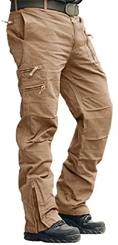 MAGCOMSEN Arbeitshosen Männer Stretch Cargohose Herren Chino Outdoorhose Military Radhose Combats Hose mit Zip Taschen Jagdbekleidung Baumwolle Wanderhose Braun 36
