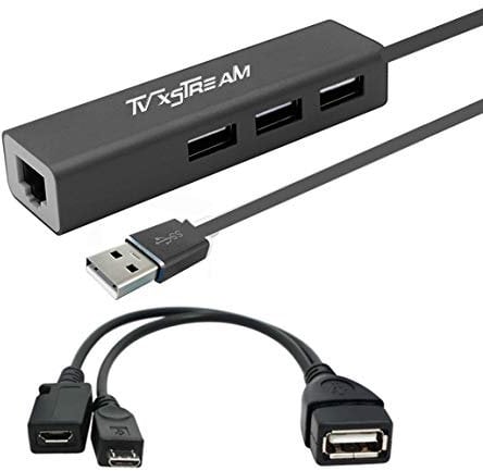 TV xStream Adattatore LAN Ethernet con 3 porte USB Hub per dispositivi TV Streaming, Stick 2nd Gen, 3rd Gen 4K firestick, più USB OTG Y adattatore