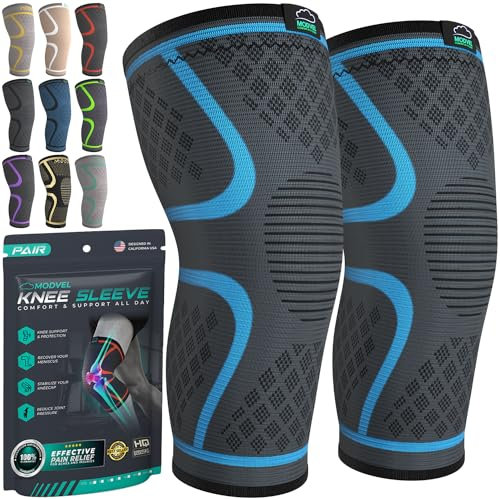 MODVEL Ginocchiera, 2 Tutore a Compressione per uomo e donna, Tutore per il fascia ginocchio per sportiva, palestra, ginocchiere Ortopedica supporto per recupero lesioni Menisco, Sollievo Dolori (L)