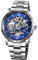 Alienwork IK Montre Automatique Homme Femme Argent Bracelet en Métal Acier Bleu Squelette