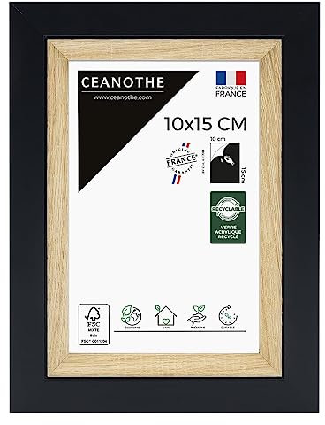 Ceanothe Cadre Photo 10x15 cm Noir et Bois Convient au A6 et Carte Postale Baguettes avec finition intérieure de la Collection Actual Verre acrylique Incassable Fabriqué en France