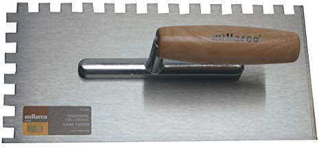 HOME It® | Zahnspachtel mit Holzgriff | 10 mm Zahnung | 135 x 280 mm | Fliesenkelle für Fliesenverlegung | Metallklinge