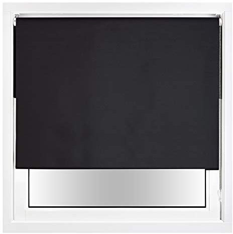 FURNISHED Blackout Roller Blind with Metal Fittings Trimmable Insulated Thermal Fabric Heavy-duty Easy Install Brackets Window Roller Blinds - Black, 190W x 165H cm