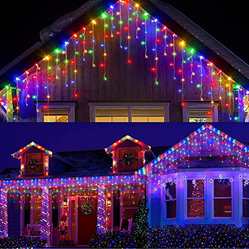 Lichtervorhang Außen 10m 400 LED Lichterkette Außen/Innen IP44 Wasserdicht 8 Modi mit Timer für Innenausstattung Außenbereich Schlafzimmer Hochzeit Weihnachten Party Lichterkettenvorhang Bunt