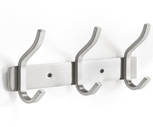 YUNISS Kleiderhaken Hakenleiste, Garderobenhaken Edelstahl mit 3 Haken, Wandhaken Garderobenleiste for Schlafzimmer, Badezimmer (Silber, 3 Haken)
