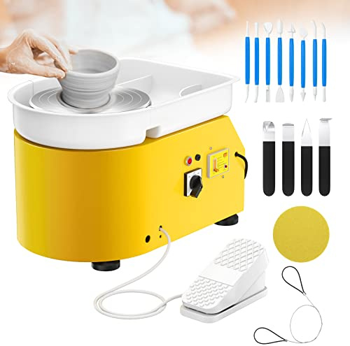 Potuem Pottery Wheel 350W, Electric Pottery Wheels 25cm Turntable, Pottery Forming Machine with Foot Pedal and Removable ABS Basin, Pottery Wheel for Adults Kids Beginners DIY Clay Art, Yellow