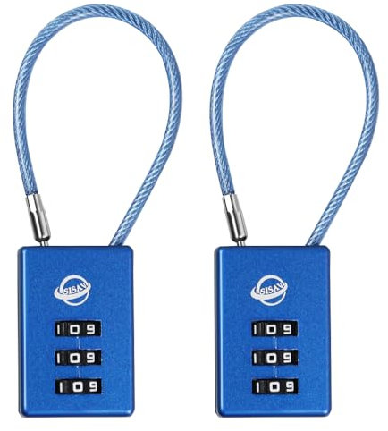 SISAV 3 Digit Cable Combination Lock 5 inches Cable for School Gym Locker,Filing Cabinets,Helmet,Toolbox,Luggage Suitcase,knapsack,Blue 2Pack