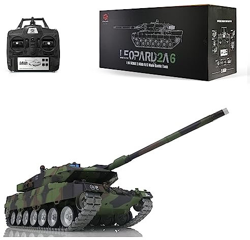 wheelfun Heng Long 1/16 7.0 Customized Leopard2A6 RC Panzer 3889 Metall Tracks Barrel Retractable 360 ° Rotierender Turm Infrarot Kampf Lifting Barrel Licht Sound