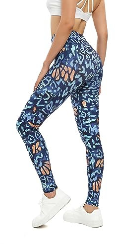 Chisportate Nachhaltige Yoga-Leggings mit hoher Taille, aktive Bauchkontrolle, superweiche Trainingshose für Damen, Fitness, Laufen, Fitnessstudio, Yoga, Schmetterling blau, M