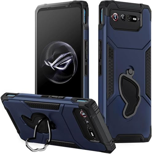 Fanbiya Hülle für ROG Phone 7 7 Ultimate Handyhülle TPU Militär Stil Abdeckung mit Ringständer Blau