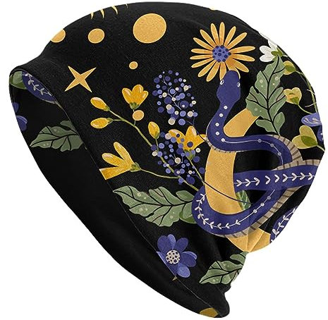 MOLIAN Swedish Flag Beanies Thin Bonnet Cap Casual Skull Cap for Jogging Cycling, Schlange Goth Blumen, Einheitsgr��e