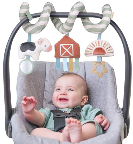 Itzy Ritzy Spiral Car Seat & Stroller Activity Toy - Stroller & Car Seat Toys for Ages 0 Months and Up - Hanging Toys Include Dangling Ring, Mirror and Textured Ribbons (Farm)