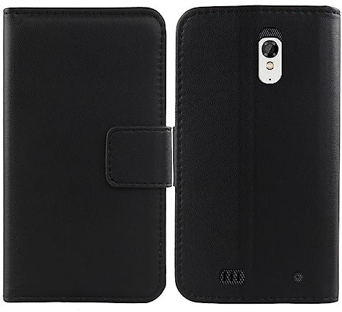 Flip Premium Echt Leder Tasche Hülle Für Unihertz Atom XL/Atom L 4 Lederhülle Handyhülle Schutz Klapphülle Handy Schale Etui Brieftasche Wallet Cover Case (Schwarz)