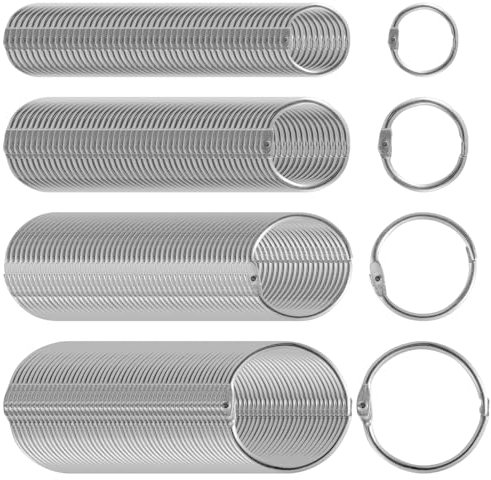 ZEONHEI 200 Stück Silber Bücher Ringe, 4 Größen Metall Binder Karteikarten Ringe Buchringe, Loseblatt Verbinder Binder Ringe für Memo-Ablage, Namensschilder, Schlüsselringe, 20mm 25mm 30mm 33mm