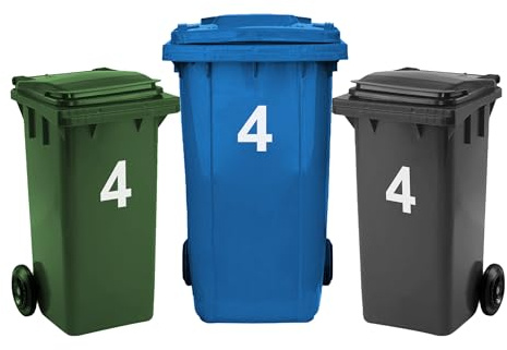 Rubigo 3 x Bin Numbers for Wheelie Bins, 0-99, Letters A-D, 17.5cm Dustbin Stickers, Easy Application Stick On Number Stickers - Weatherproof Self Adhesive Vinyl (4)