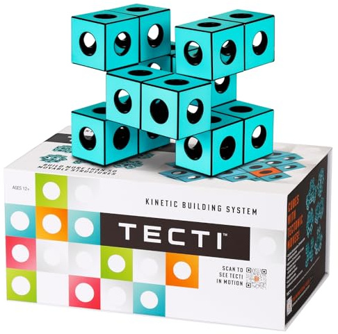 TECTI Kinetic Building System - Recyclable Cubes with Seismic Moves - Consists of 3-Dimensional Interconnected Cubes - Build Over 50 Dynamic Structures - by Fun in Motion Toys