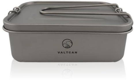 Valtcan Titanium Camping-Lunch-Bento-Box, 1200 ml, mit luftdichter Deckeldichtung und Abdeckung, faltbarer Griff zum Heizen auf Feuer, Camp, Rucksackreisen, Behälter