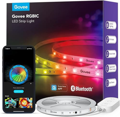 Govee LED Strip Light 10m, RGBIC Smart LED Light Strip Bluetooth APP Control, DIY Color Changing, Music Sync, for Bedroom Kitchen Party Home Decor