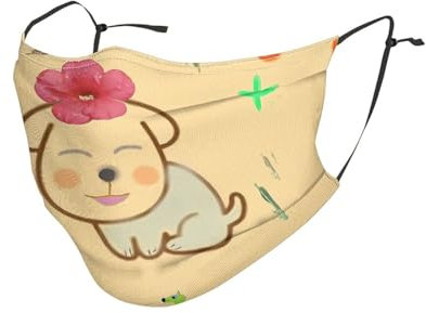 Yyhwhjde Erwachsenenmasken, waschbar, weich, atmungsaktiv, geeignet für Camping, Laufen, Reisen, den täglichen Gebrauch, kleine Blume mit niedlichen Hundemotiven