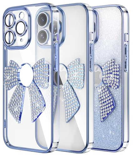 IMEIKONST Phone Case for iPhone 11 Pro Cover Glitter Sparkly Soft TPU Bumper Cover Ultra Thin Bling Diamond Bow for Women Girls Camera Protector Anti-Slip Case for iPhone 11 Pro. Blue KDH